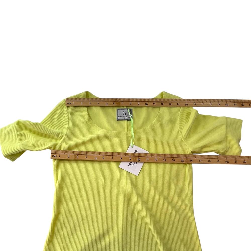 NWT Dudley Stephens College Shirt Womens XS Soft Yellow Ribbed Fleece Top Neon - Picture 7 of 15
